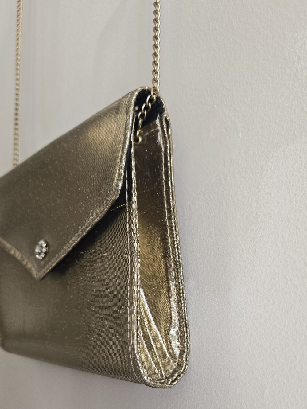 Vintage Gold Foldover Envelope Clutch Metallic Evening Purse with Chain - Picture 5 of 16